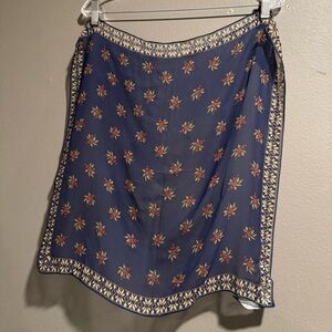 Lauren Ralph Lauren 100% Silk Square Navy Floral Scarf  21x21”